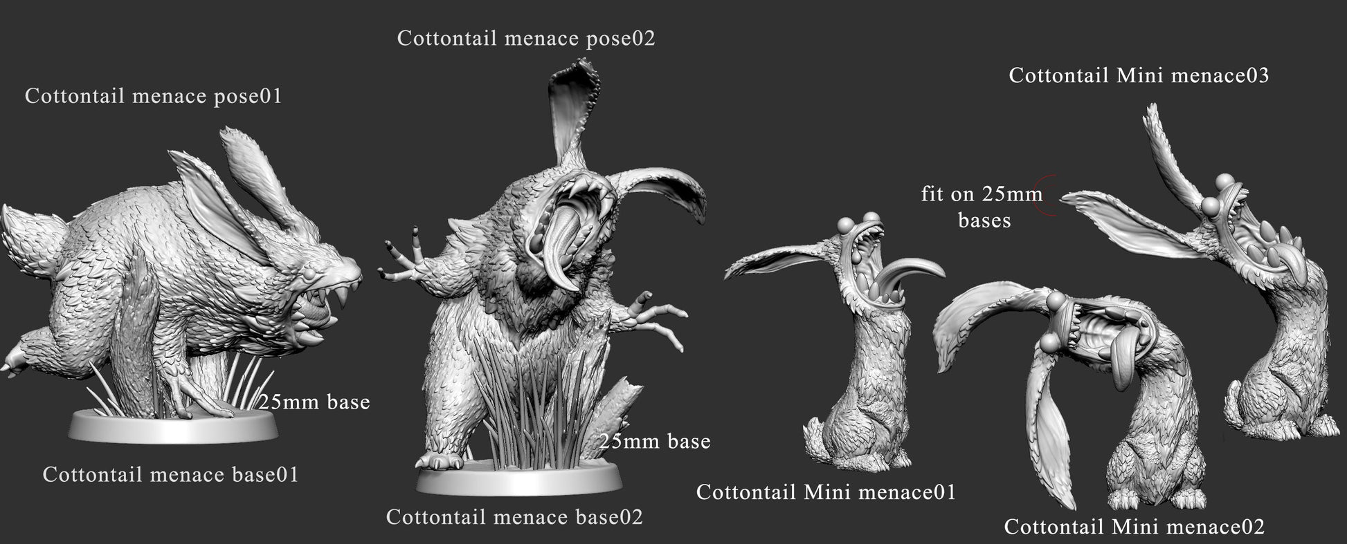 Cottontail Menaces - 5 Mini Monster Mayhem Printed Miniatures | Dungeons & Dragons | Pathfinder | Tabletop