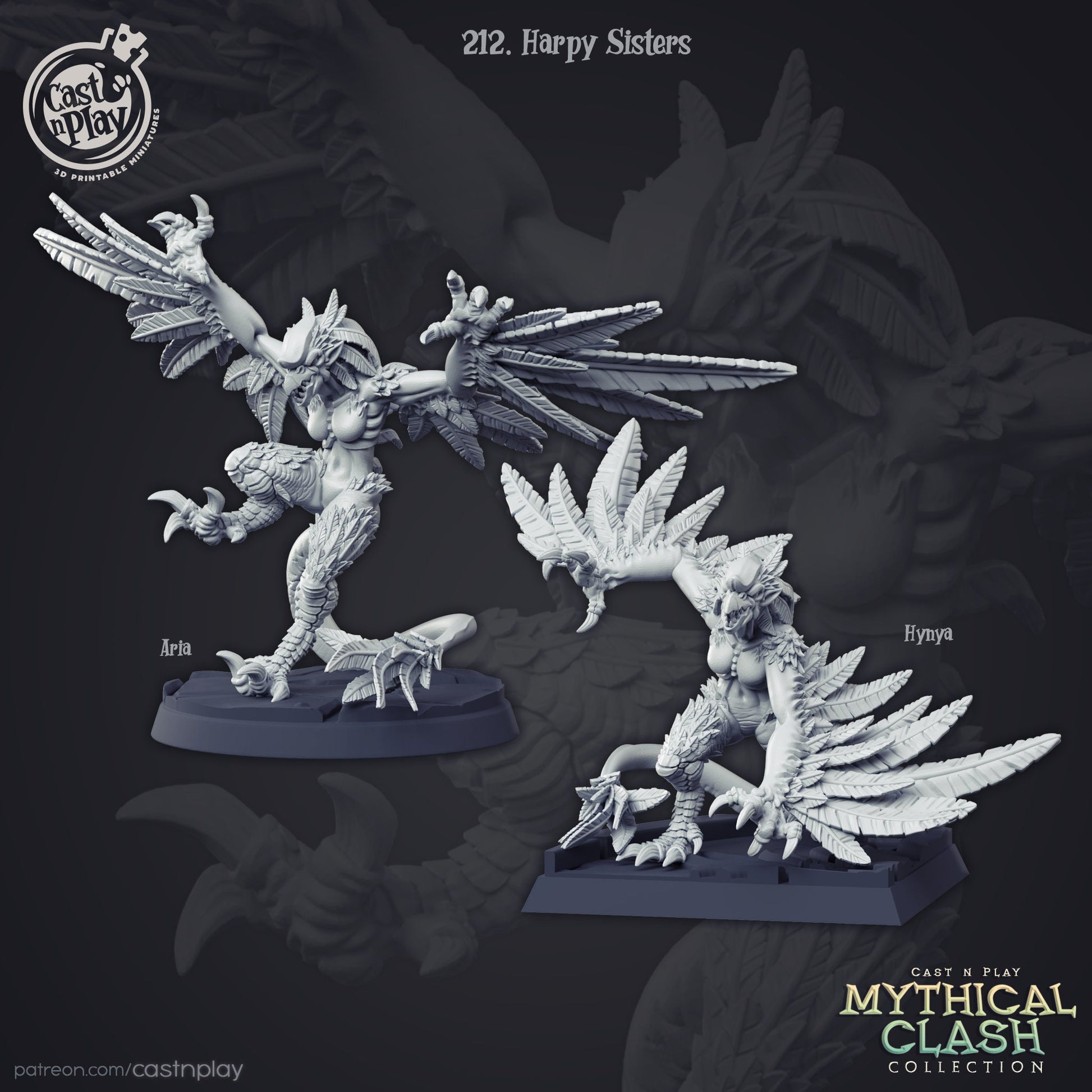 Harpy Sisters - Cast n Play Printed Miniature | Dungeons & Dragons | Pathfinder | Tabletop