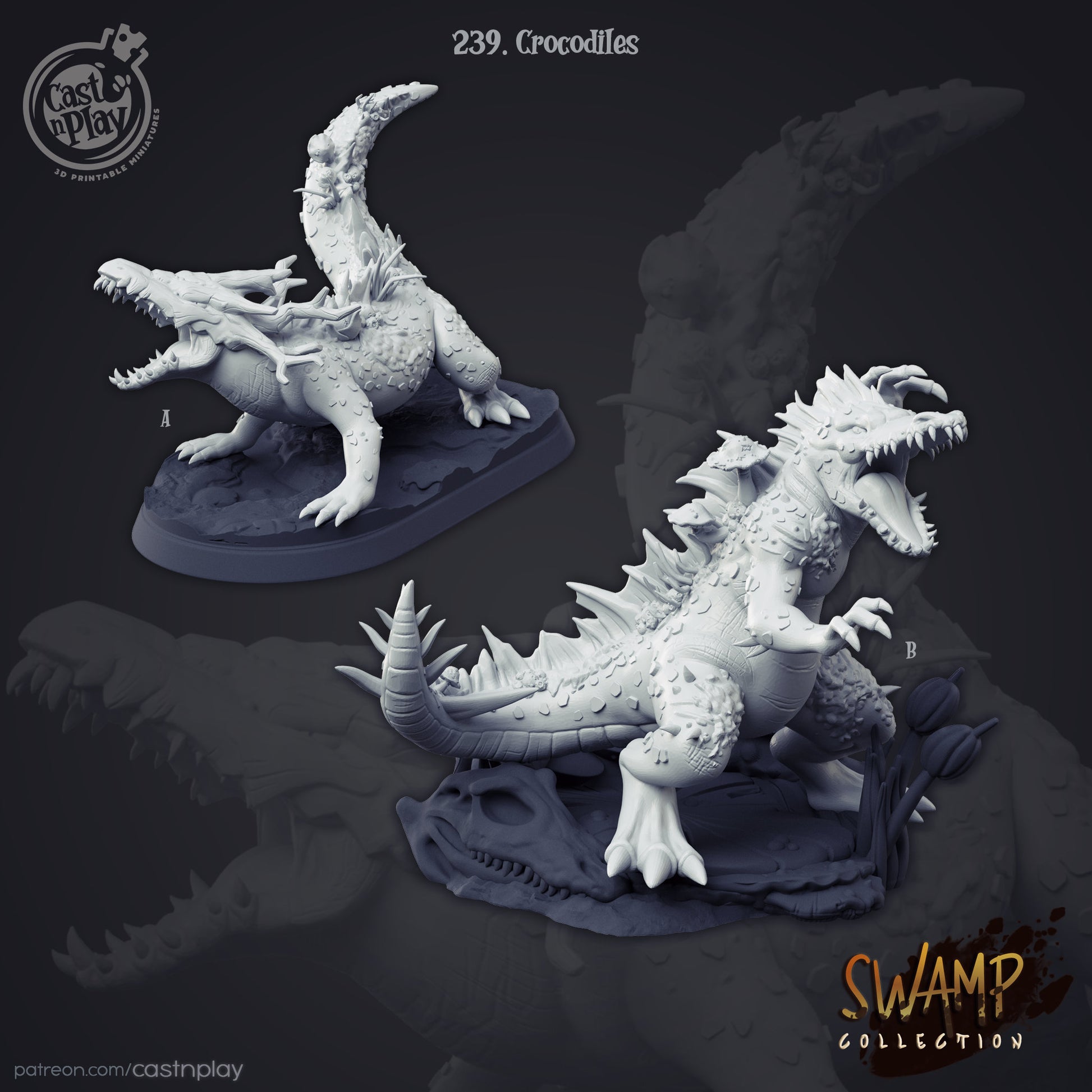 Crocodiles - Cast n Play Printed Miniature | Dungeons & Dragons | Pathfinder | Tabletop