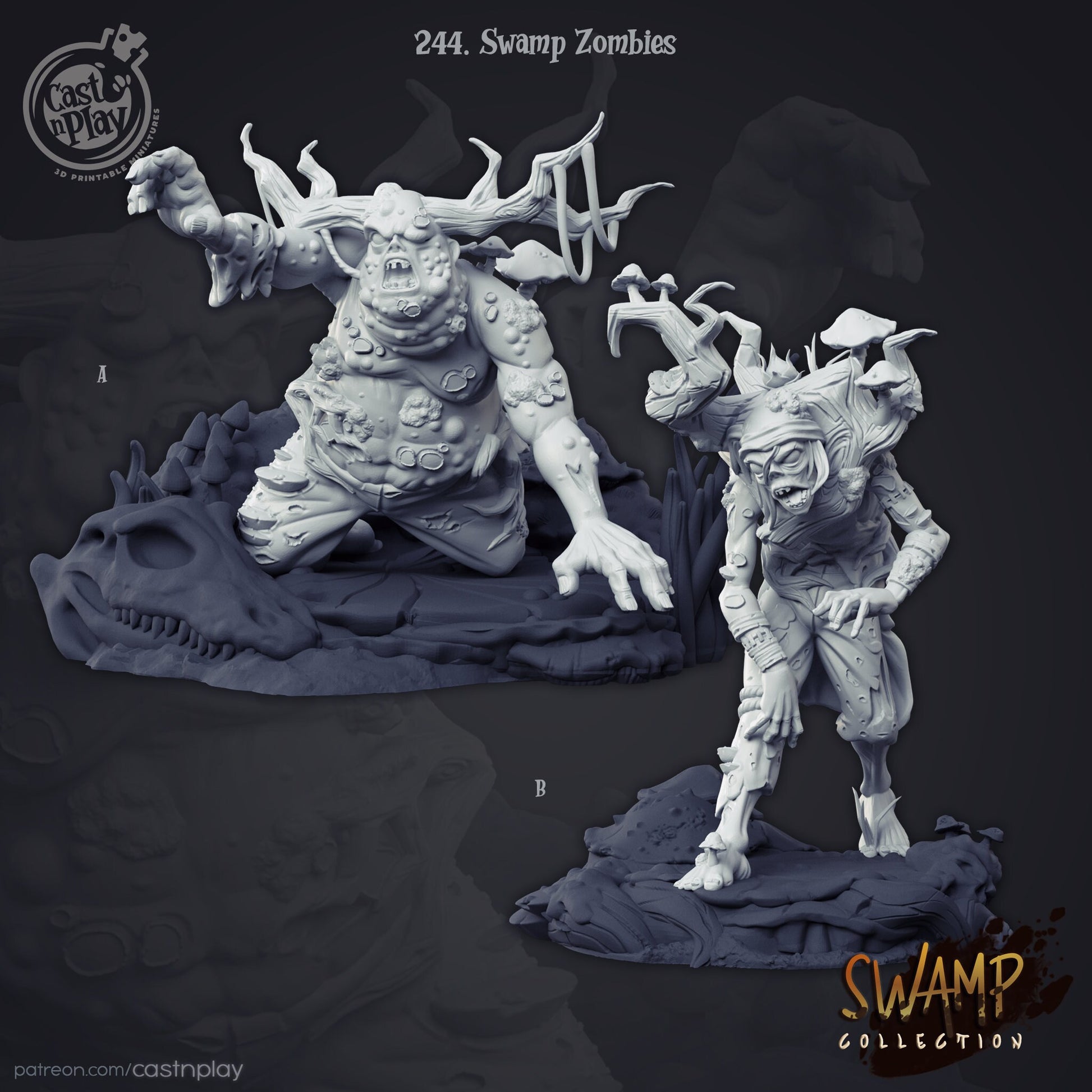 Swamp Zombies - Cast n Play Printed Miniature | Dungeons & Dragons | Pathfinder | Tabletop