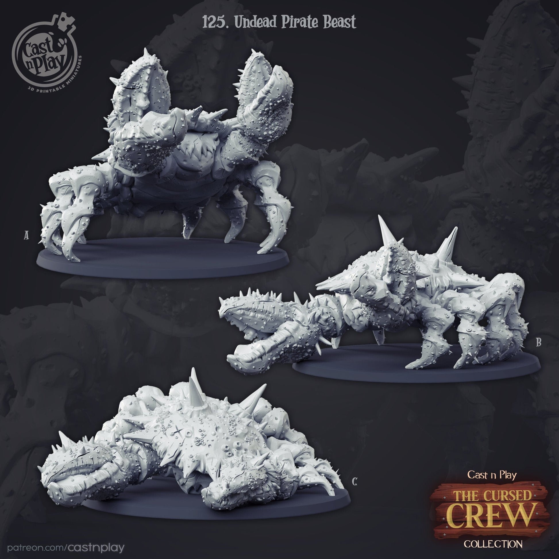 Undead Crab Beast - Cast n Play Printed Miniature | Dungeons & Dragons | Pathfinder | Tabletop