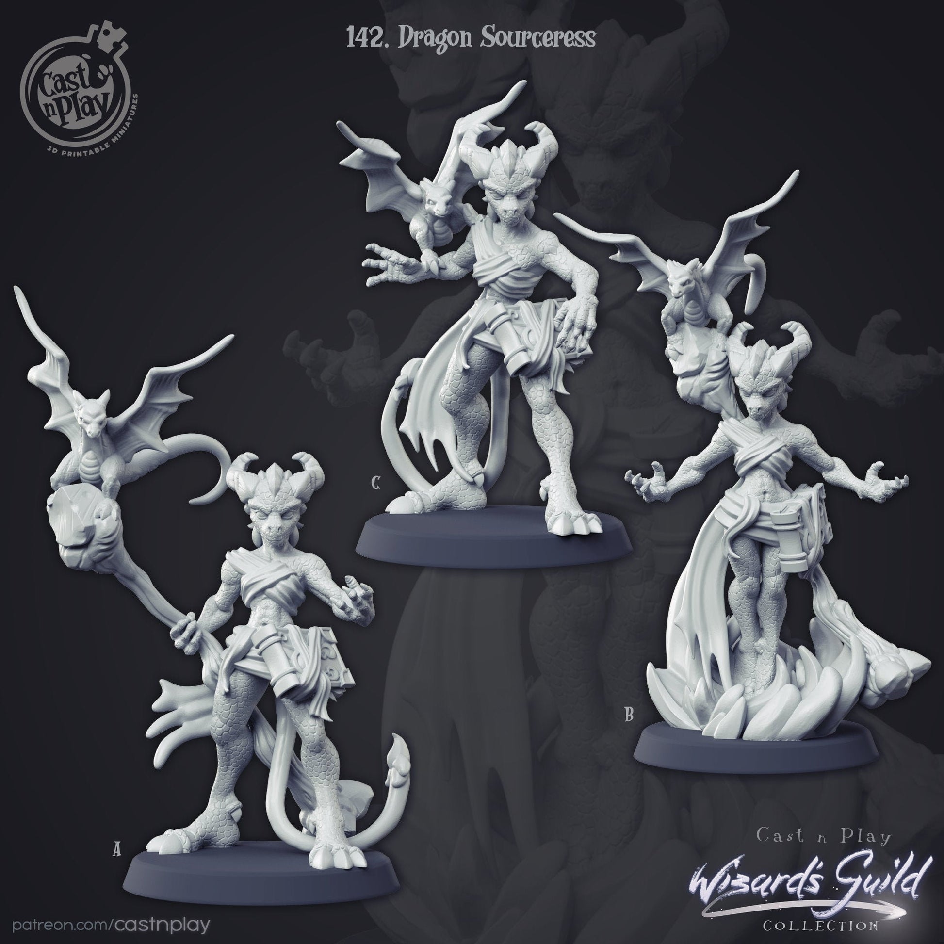 Dragon Sorceress - Cast n Play Printed Miniature | Dungeons & Dragons | Pathfinder | Tabletop