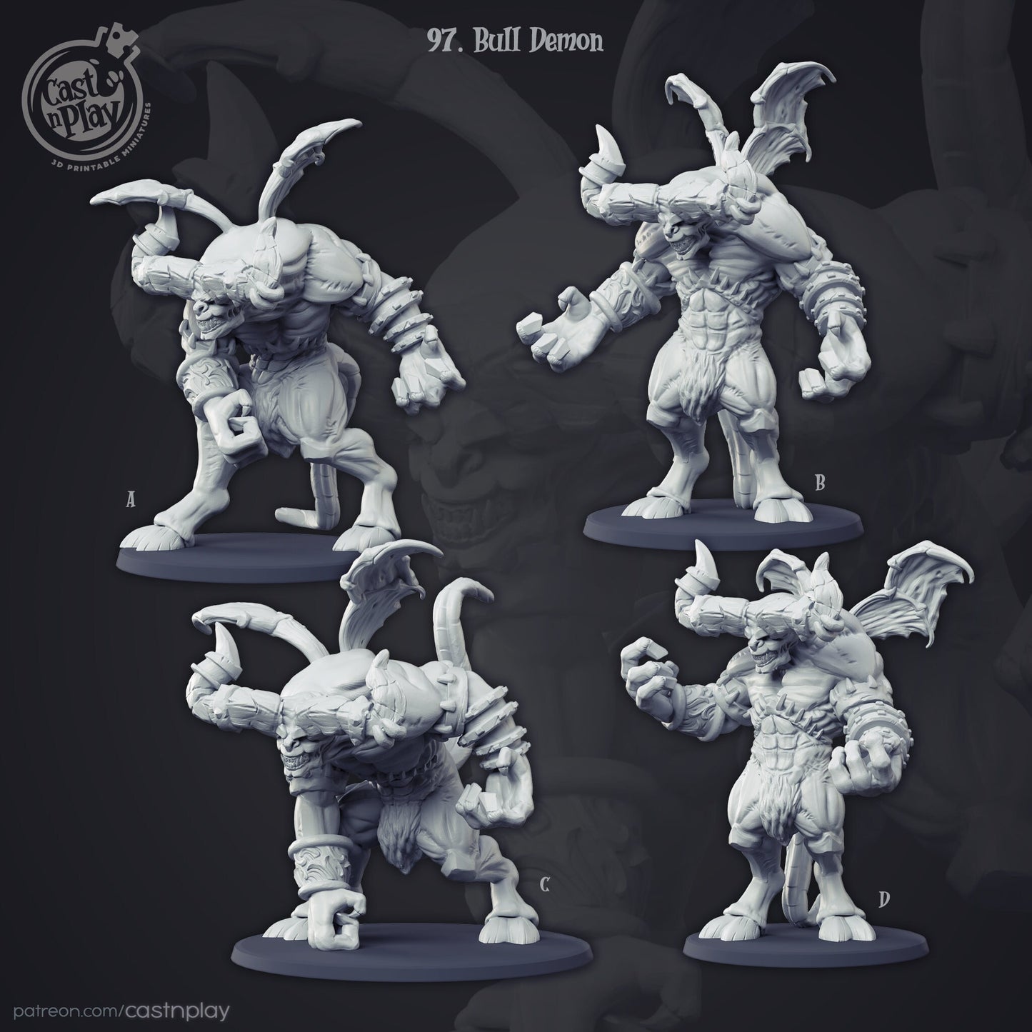 Bull Demon - Cast n Play Printed Miniature | Dungeons & Dragons | Pathfinder | Tabletop