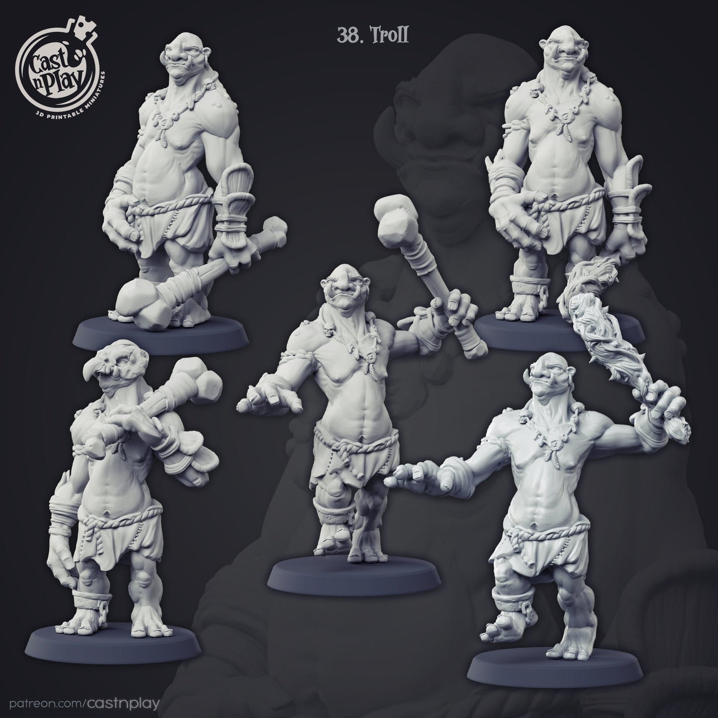 Troll - Cast n Play Printed Miniature | Dungeons & Dragons | Pathfinder | Tabletop