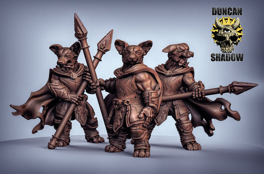 Corgi Fighter with Spear - Dogfolk - Canis - Duncan Shadow Printed Miniature | Dungeons & Dragons | Pathfinder | Tabletop