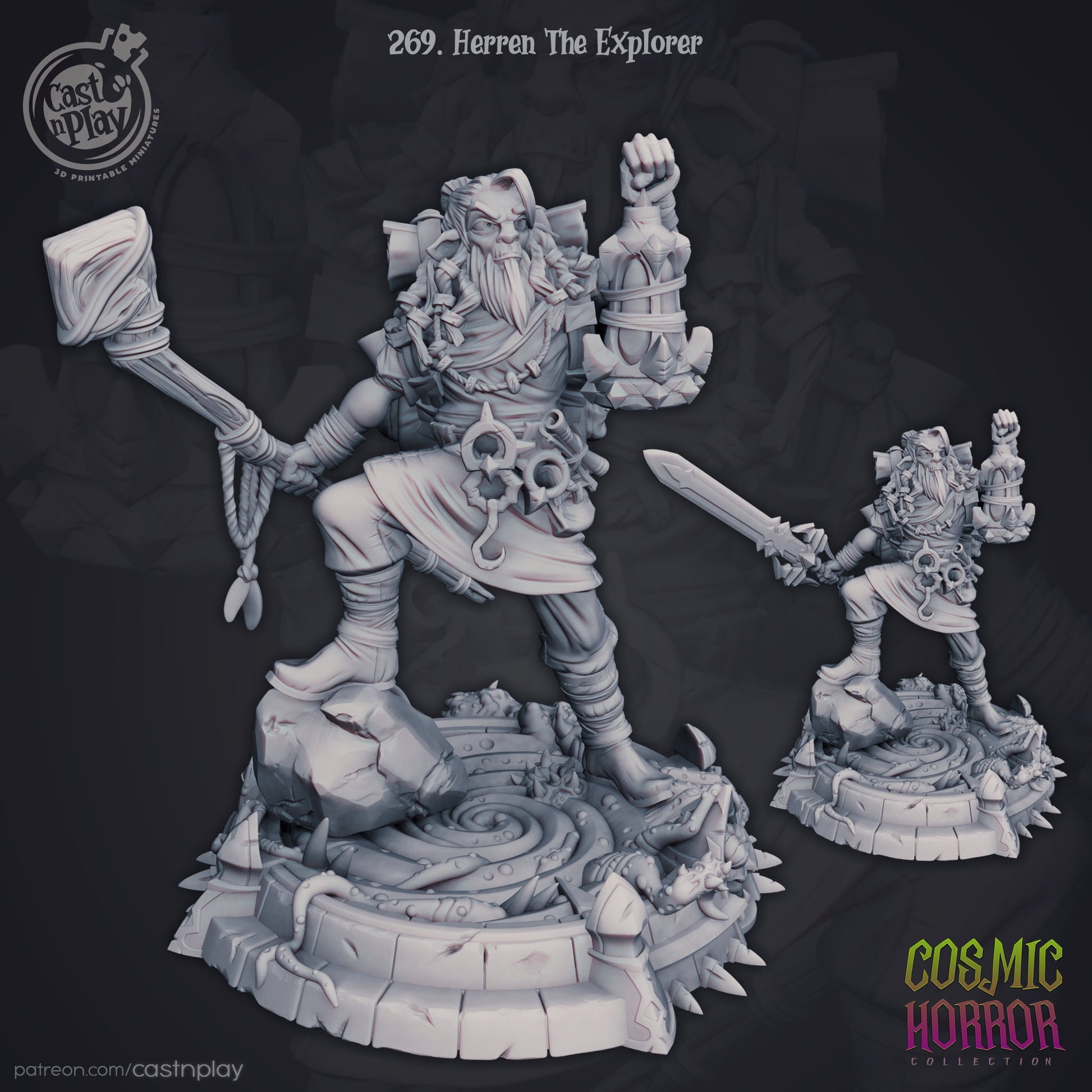 Herren the Explorer - Cast n Play Printed Miniature | Dungeons & Dragons | Pathfinder | Tabletop