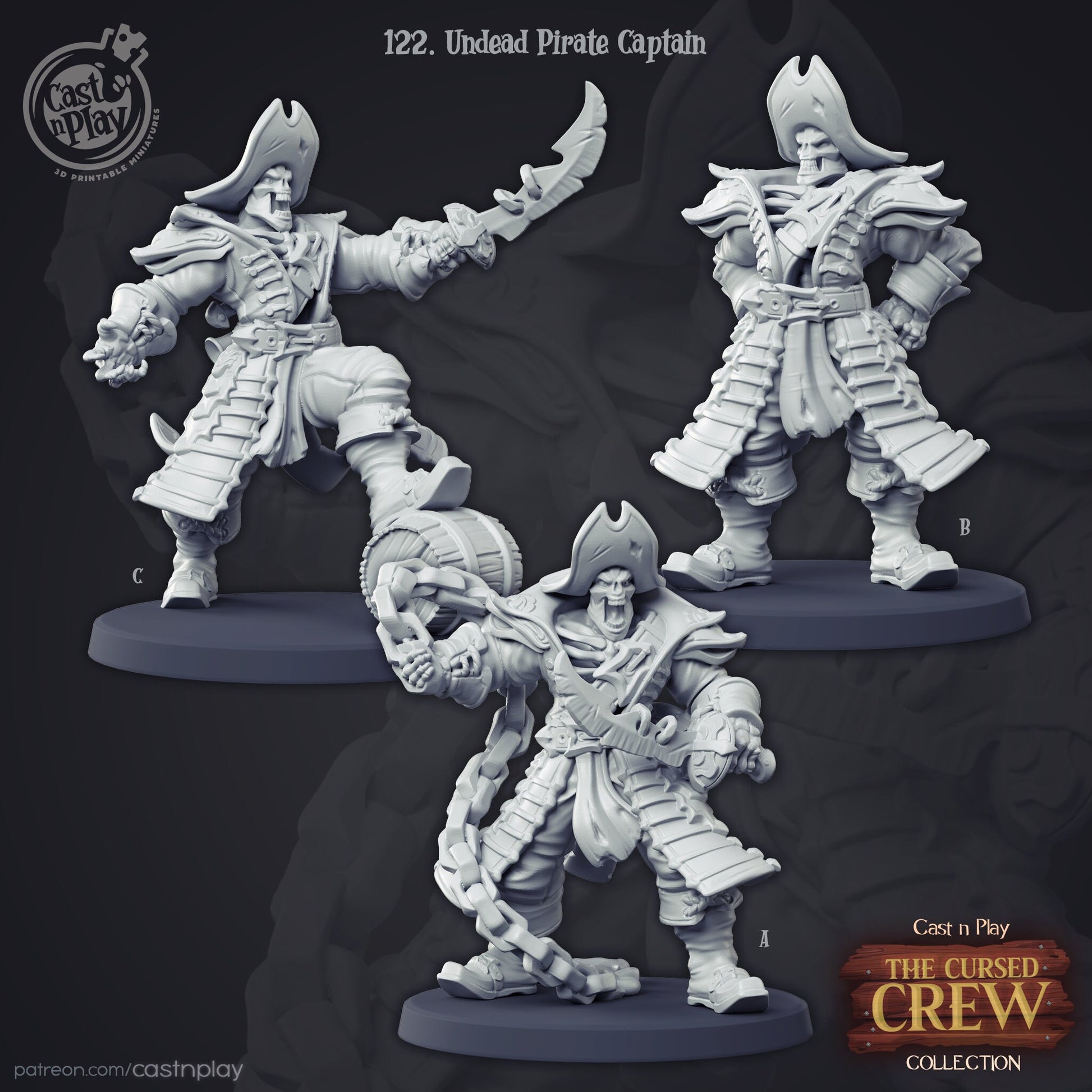 Undead Pirate Captain - Cast n Play Printed Miniature | Dungeons & Dragons | Pathfinder | Tabletop