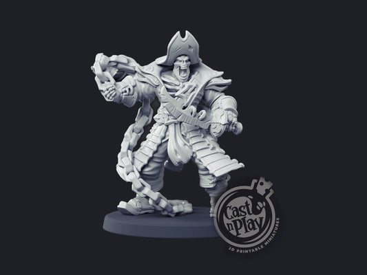 Undead Pirate Captain - Cast n Play Printed Miniature | Dungeons & Dragons | Pathfinder | Tabletop