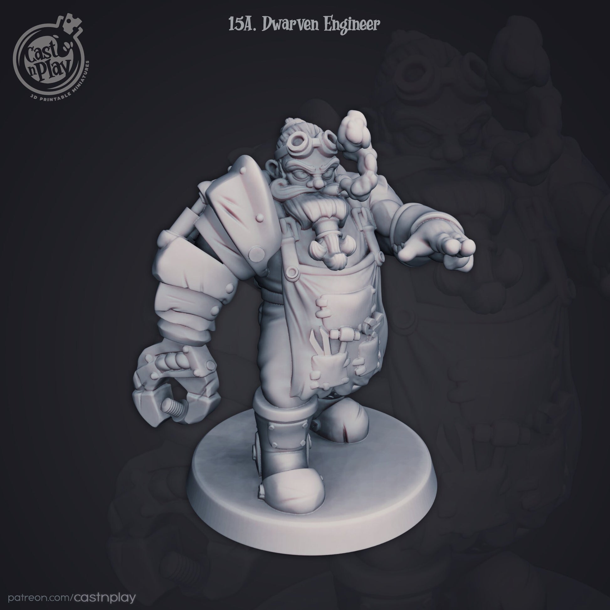 Dwarven Engineer - Cast n Play Printed Miniature | Dungeons & Dragons | Pathfinder | Tabletop