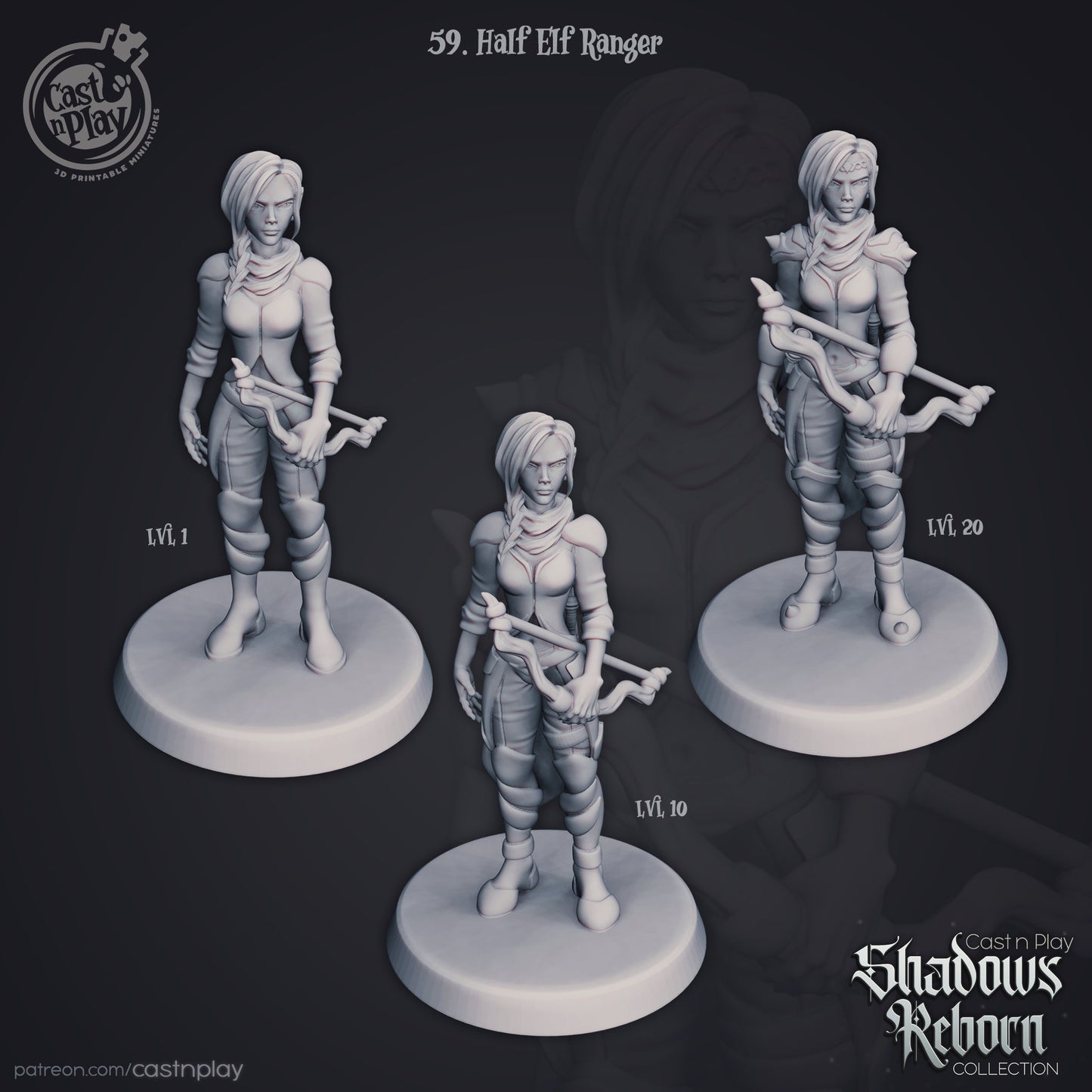 Half-Elf Ranger - Cast n Play Printed Miniature | Dungeons & Dragons | Pathfinder | Tabletop