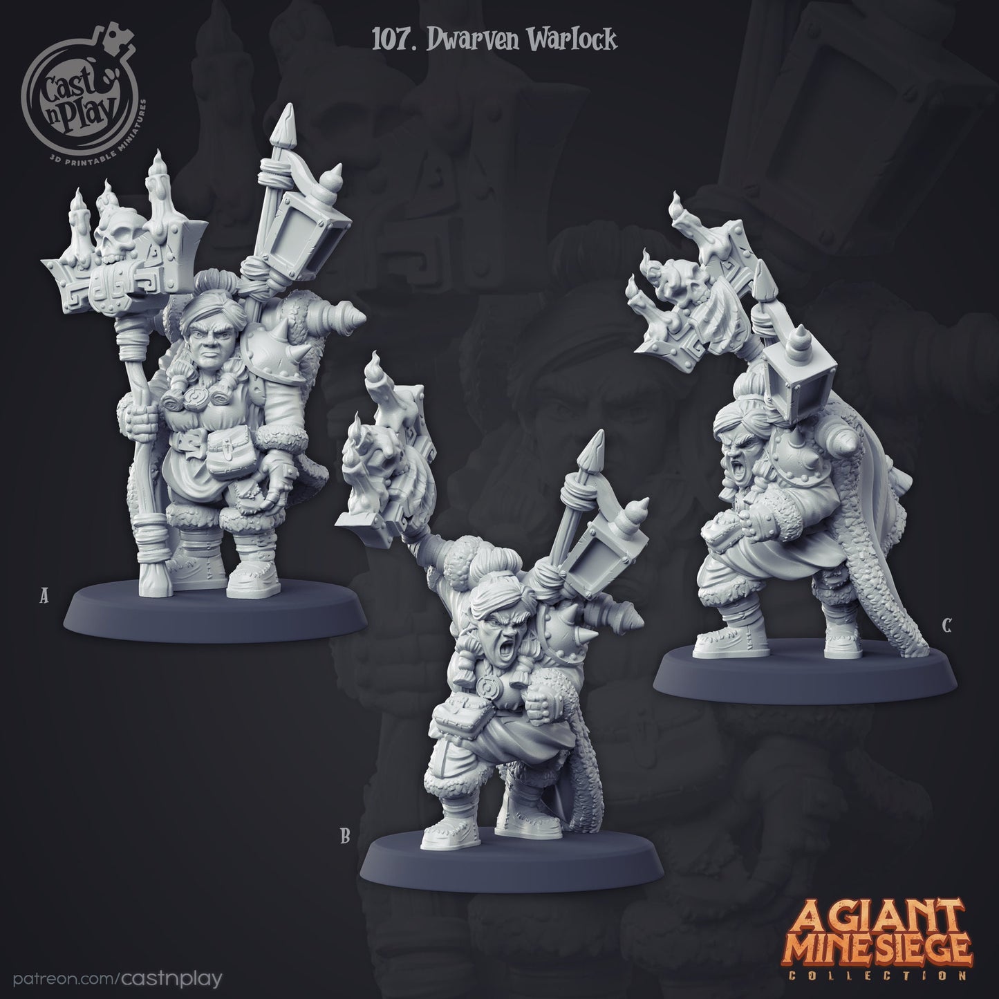 Dwarf Warlock - Cast n Play Printed Miniature | Dungeons & Dragons | Pathfinder | Tabletop