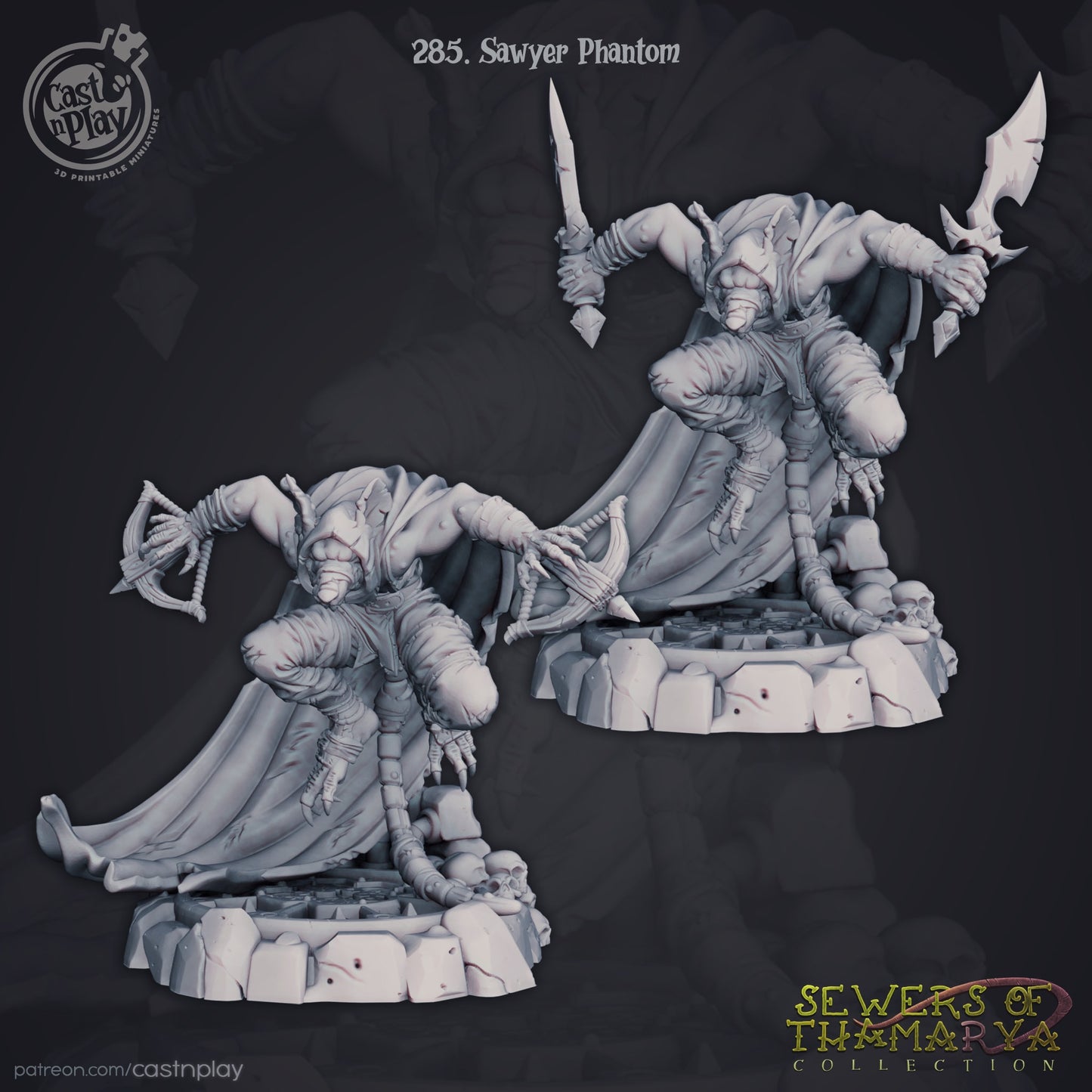 Sawyer Phantom, Ratfolk - Cast n Play Printed Miniature | Dungeons & Dragons | Pathfinder | Tabletop