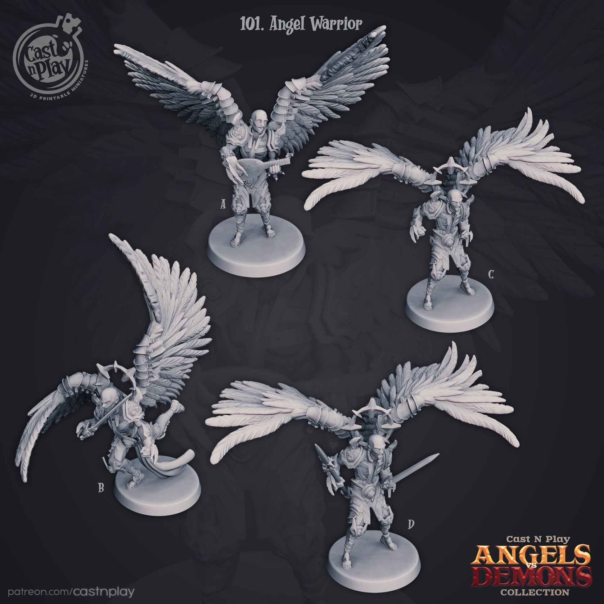 Angel Warrior - Cast n Play Printed Miniature | Dungeons & Dragons | Pathfinder | Tabletop