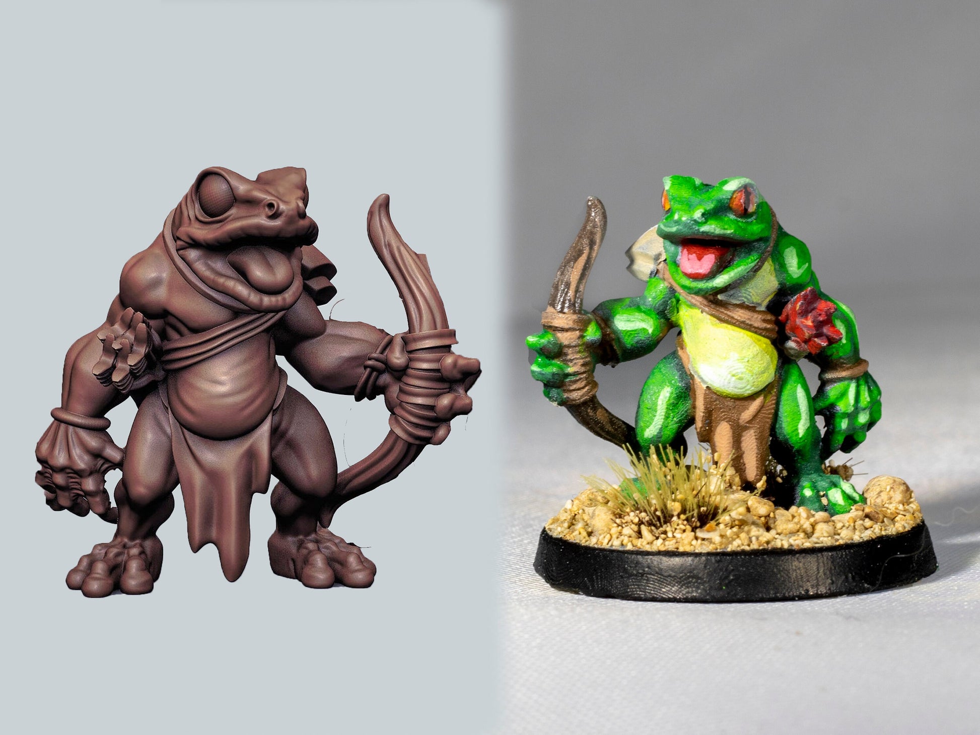 Boggard Frog Ranger with Bow - Duncan Shadow Printed Miniature | Dungeons & Dragons | Pathfinder | Tabletop