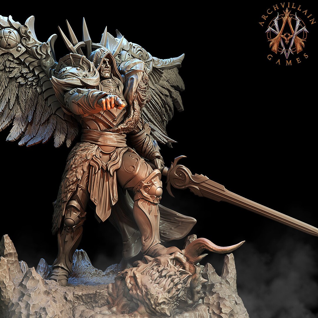 Omniel, Male Celestial Angel - Archvillain Games Printed Miniature | Dungeons & Dragons | Pathfinder | Tabletop