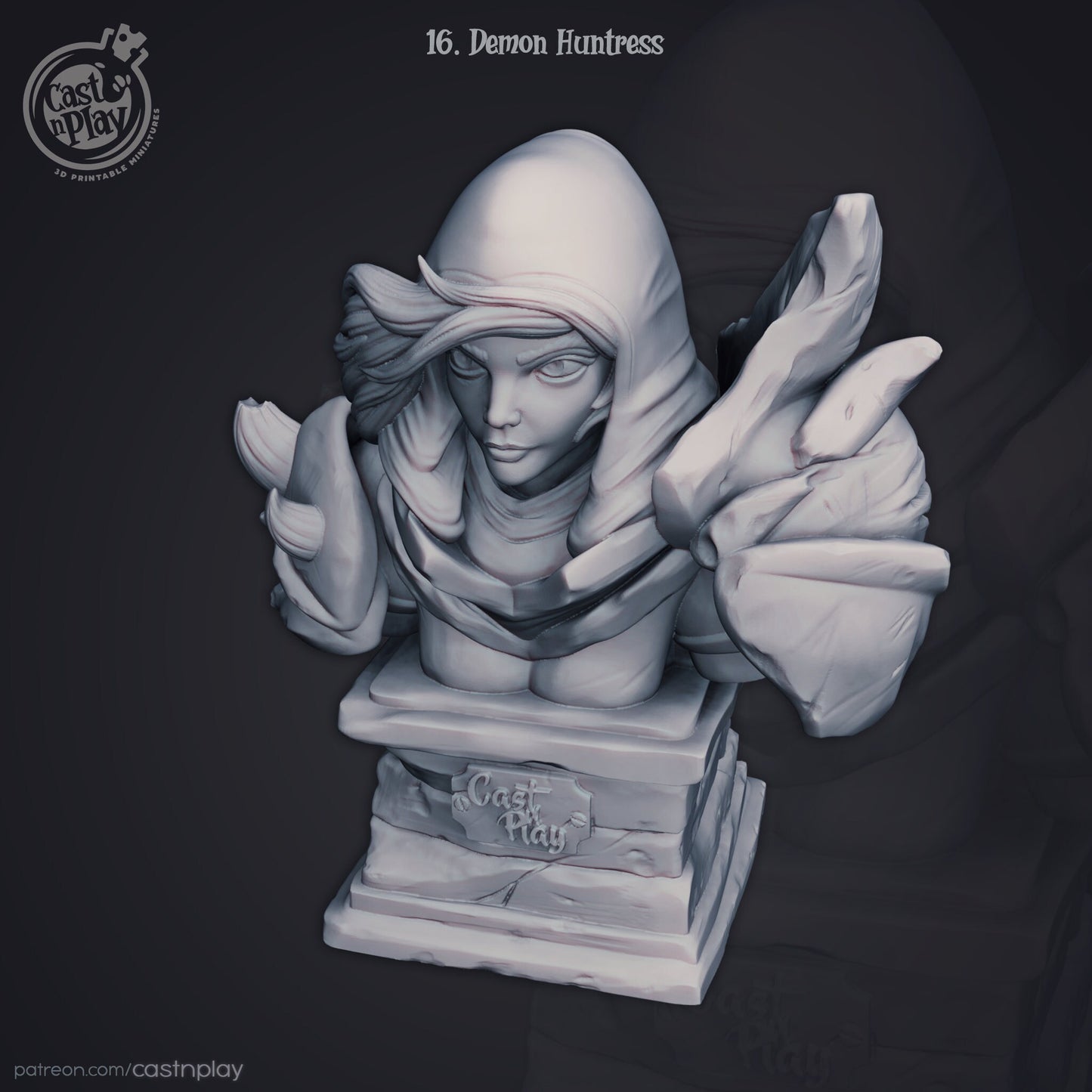 Demon Huntress Bust - Cast n Play Printed Miniature | Dungeons & Dragons | Pathfinder | Tabletop