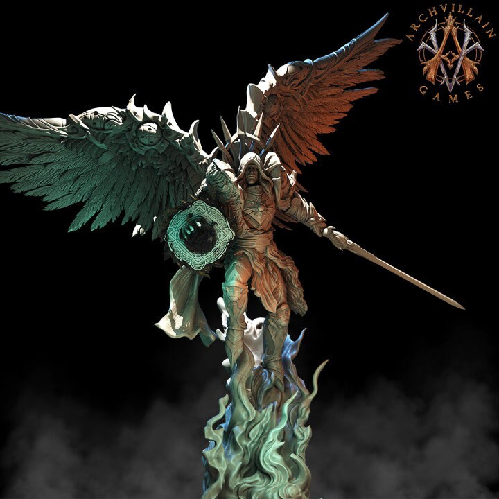 Omniel, Male Celestial Angel - Archvillain Games Printed Miniature | Dungeons & Dragons | Pathfinder | Tabletop