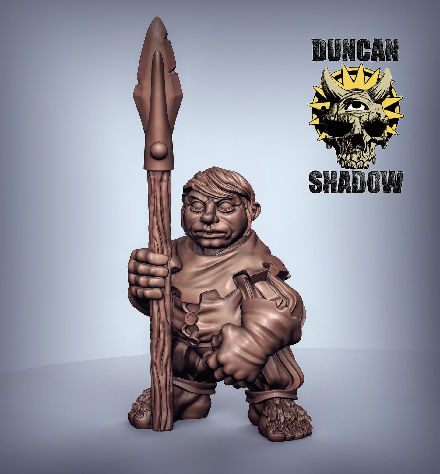 Halfling with Spear - Duncan Shadow Printed Miniature | Dungeons & Dragons | Pathfinder | Tabletop