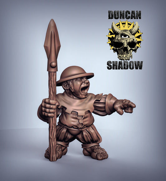 Halfling with Spear - Duncan Shadow Printed Miniature | Dungeons & Dragons | Pathfinder | Tabletop