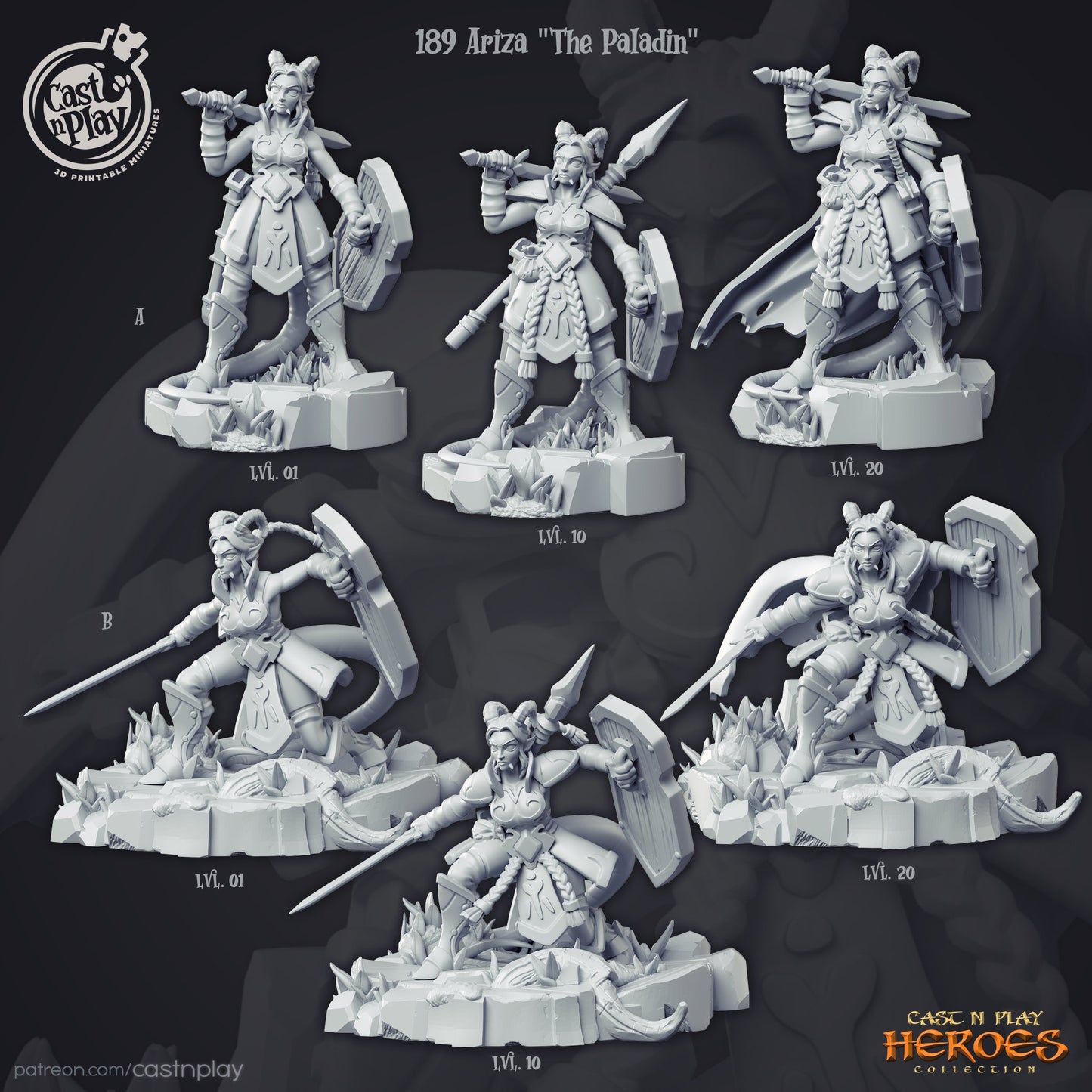 Ariza The Paladin - Cast n Play Printed Miniature | Dungeons & Dragons | Pathfinder | Tabletop