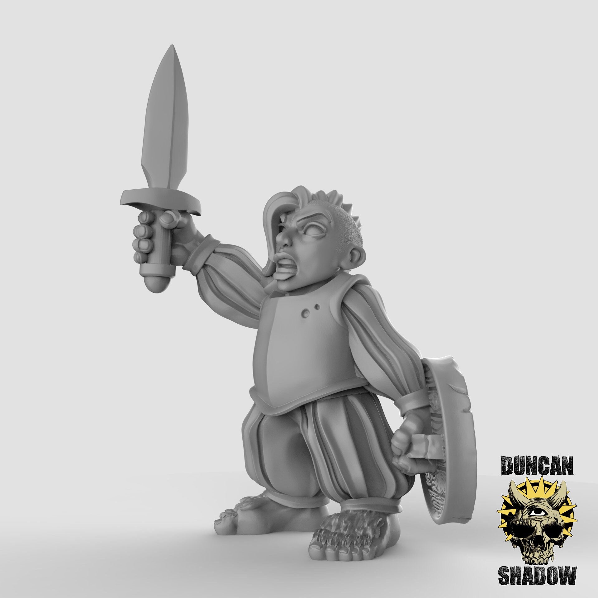 Halfling with Sword - Duncan Shadow Printed Miniature | Dungeons & Dragons | Pathfinder | Tabletop