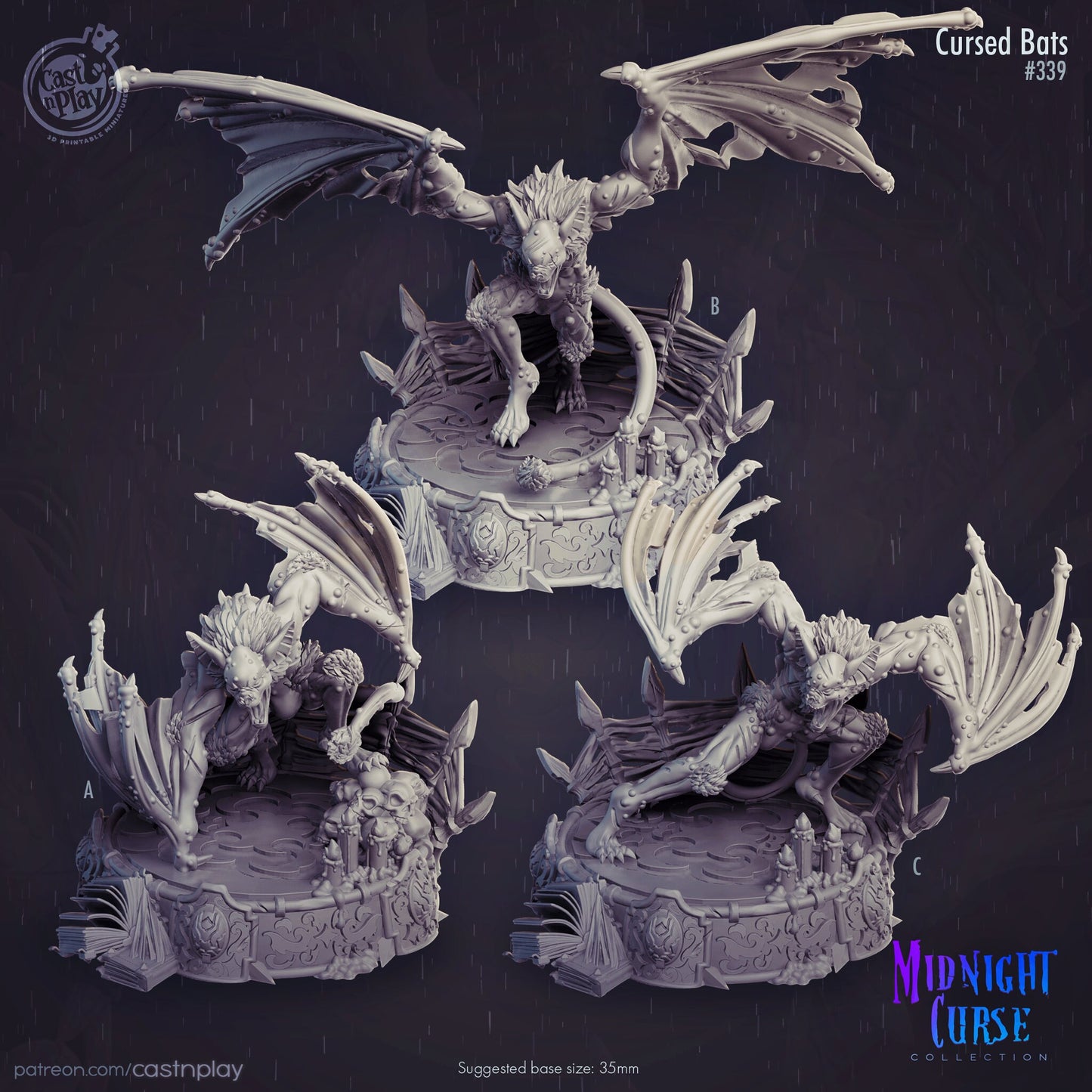 Cursed Bats - 3 Cast n Play Printed Miniatures | Dungeons & Dragons | Pathfinder | Tabletop