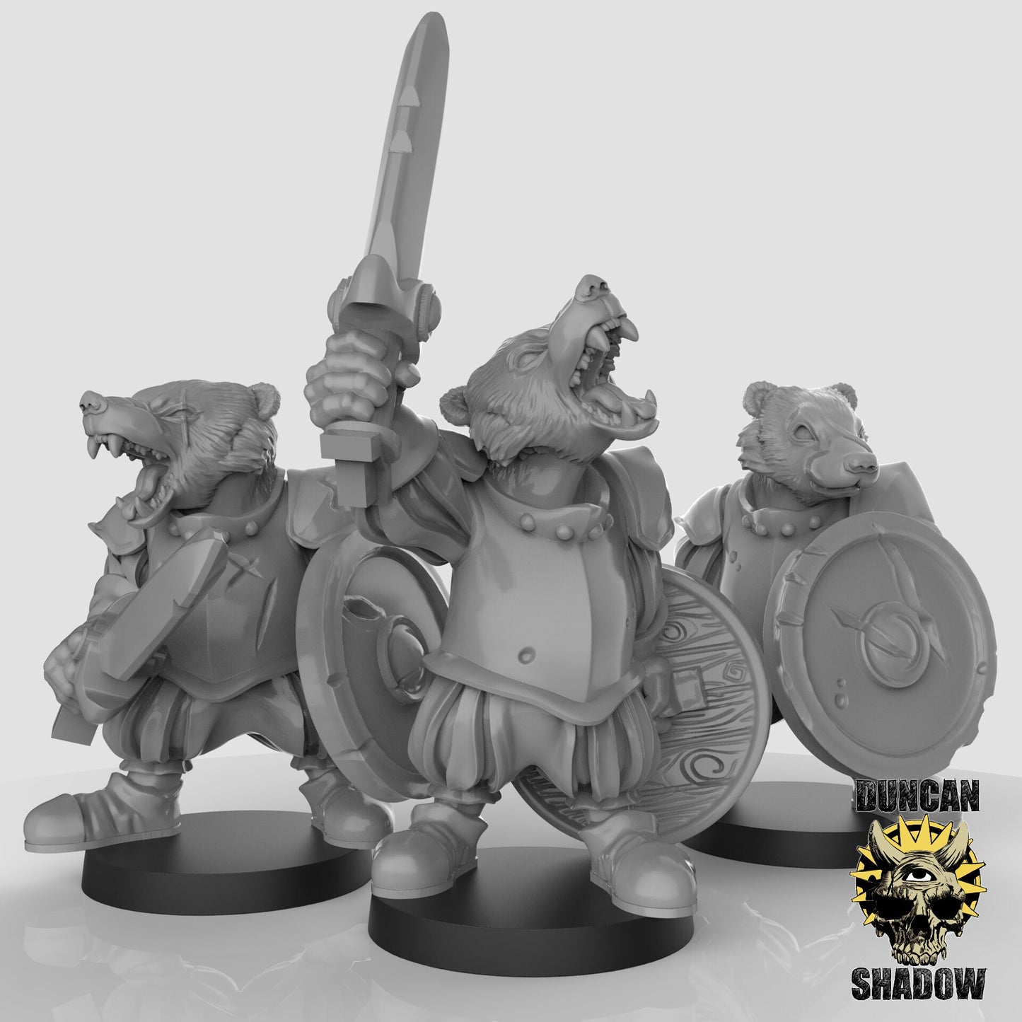 Badger Folk Warrior - Duncan Shadow Printed Miniature | Dungeons & Dragons | Pathfinder | Tabletop