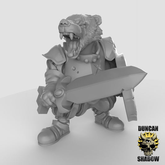 Badger Folk Warrior - Duncan Shadow Printed Miniature | Dungeons & Dragons | Pathfinder | Tabletop