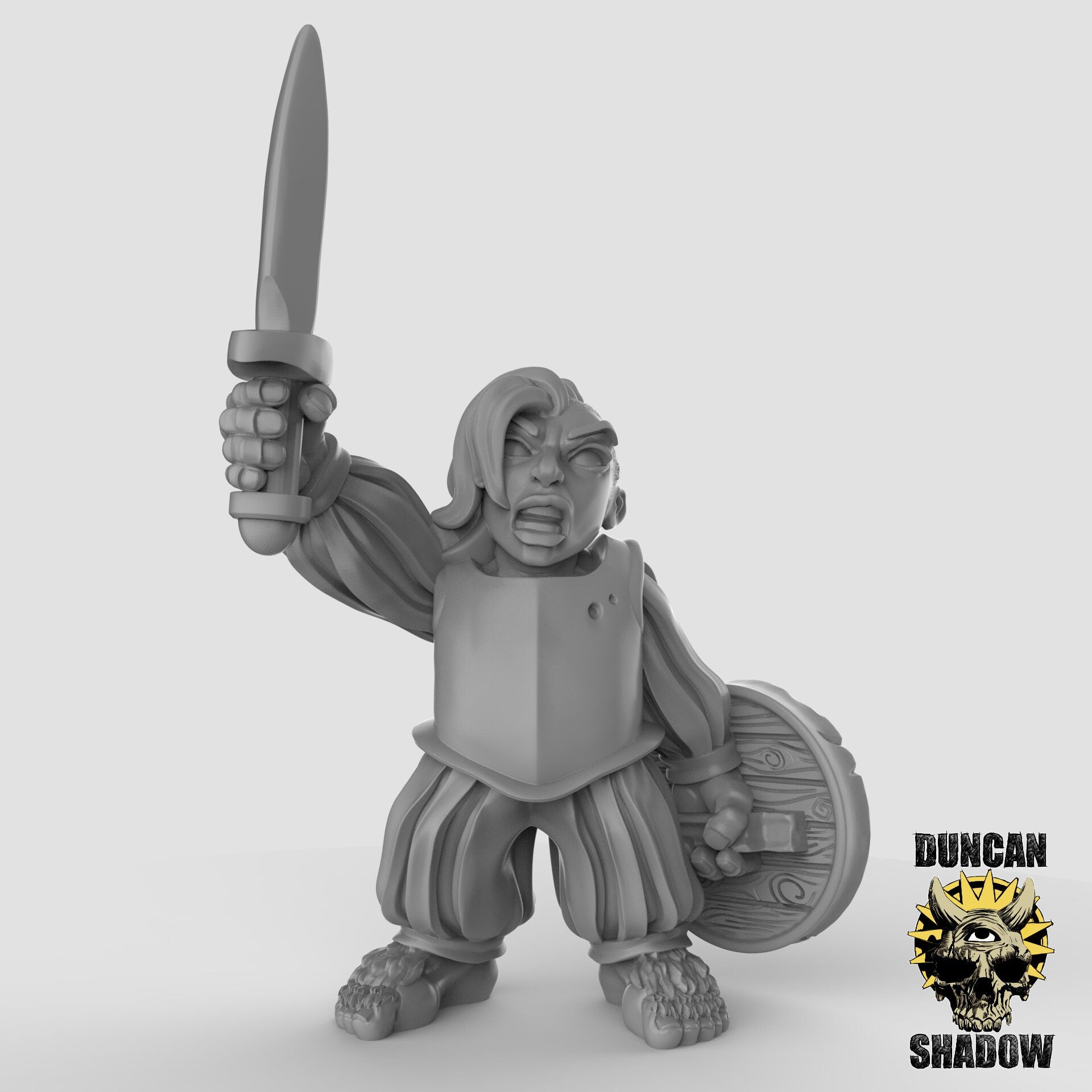 Halfling with Sword - Duncan Shadow Printed Miniature | Dungeons & Dragons | Pathfinder | Tabletop