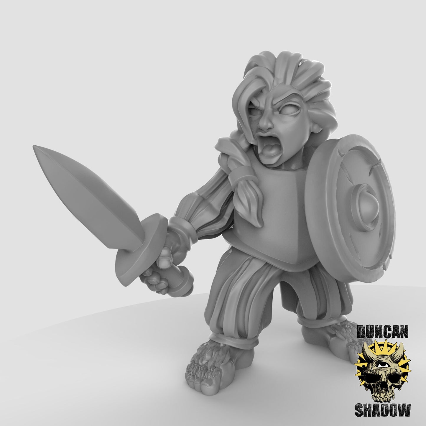 Halfling with Sword - Duncan Shadow Printed Miniature | Dungeons & Dragons | Pathfinder | Tabletop