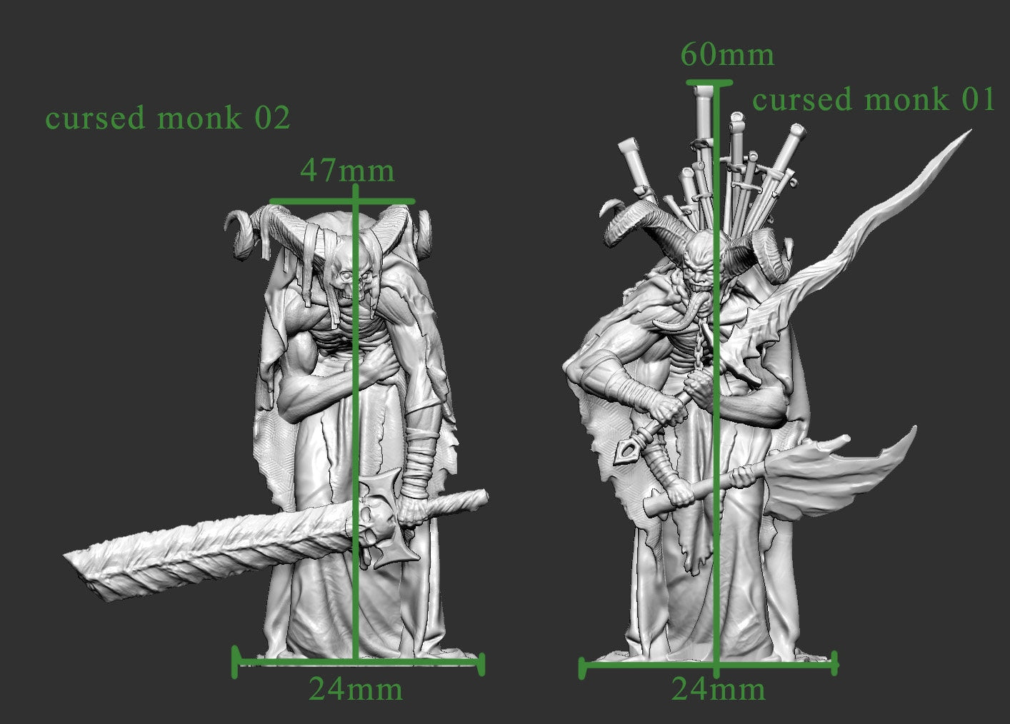 Cursed Monks - 2 Mini Monster Mayhem Printed Miniatures | Dungeons & Dragons | Pathfinder | Tabletop