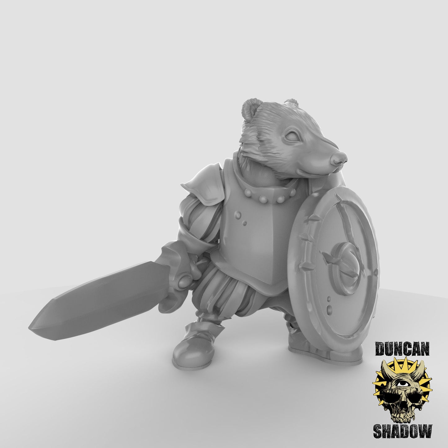 Badger Folk Warrior - Duncan Shadow Printed Miniature | Dungeons & Dragons | Pathfinder | Tabletop