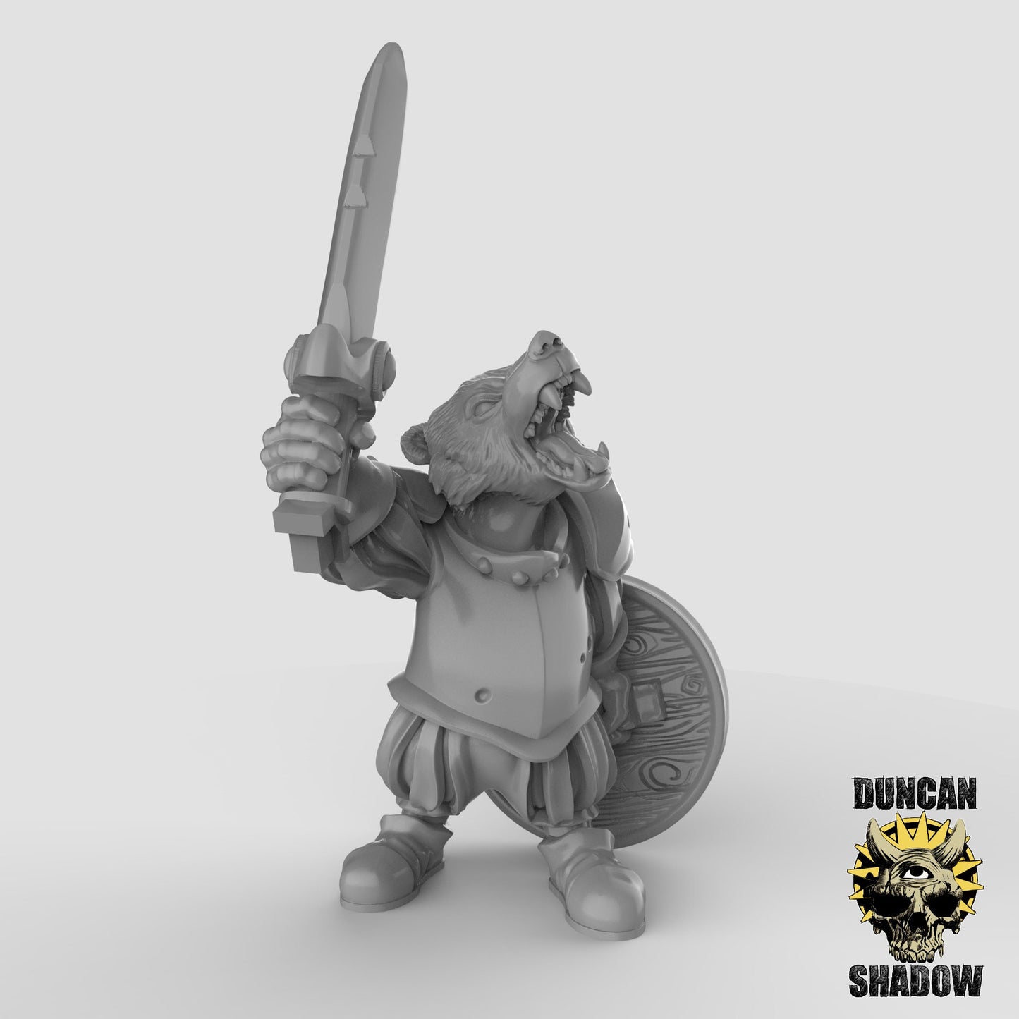 Badger Folk Warrior - Duncan Shadow Printed Miniature | Dungeons & Dragons | Pathfinder | Tabletop