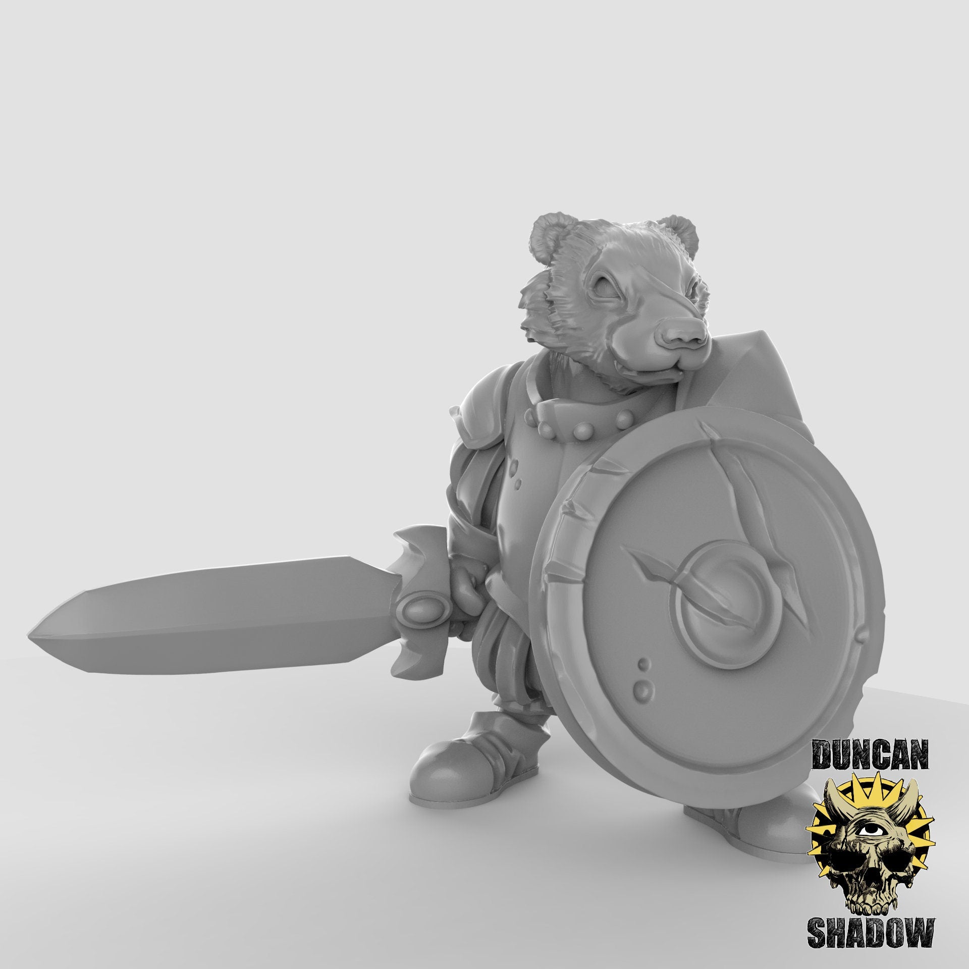 Badger Folk Warrior - Duncan Shadow Printed Miniature | Dungeons & Dragons | Pathfinder | Tabletop