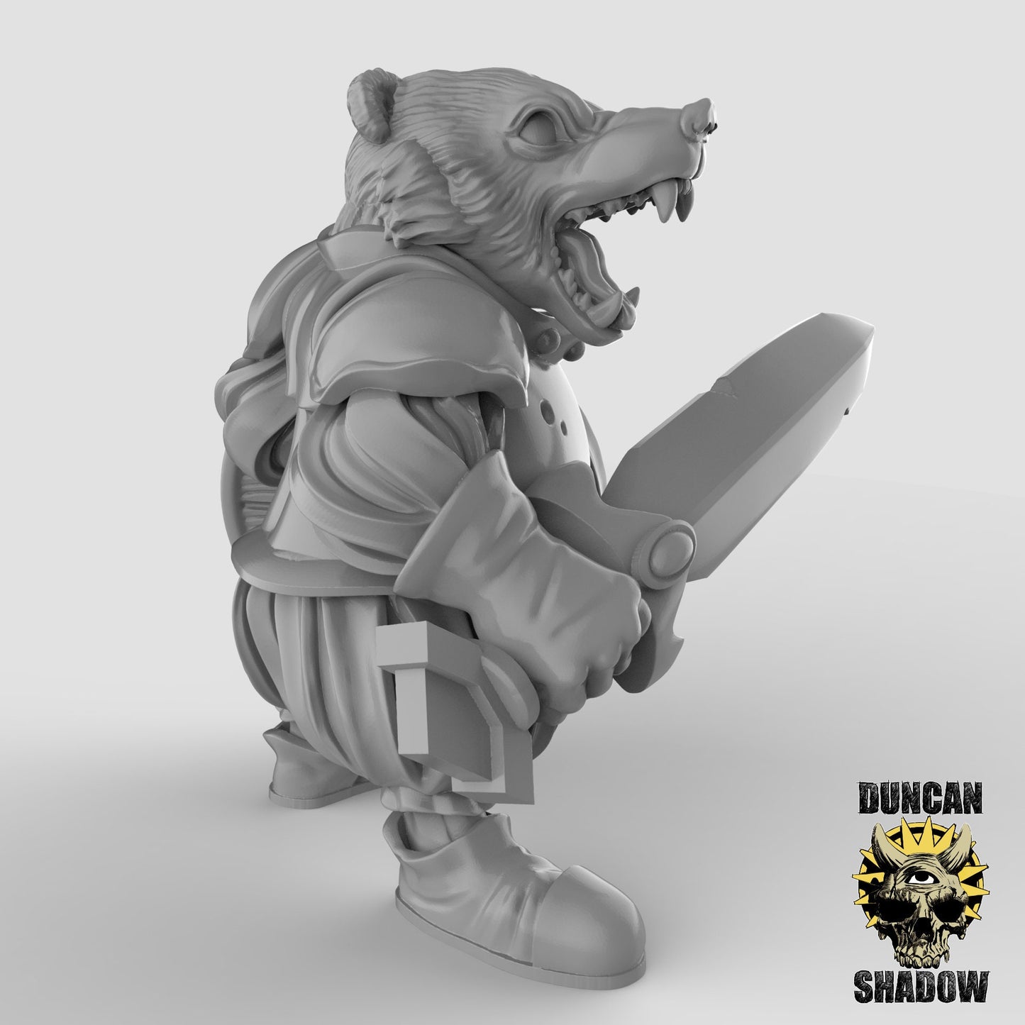 Badger Folk Warrior - Duncan Shadow Printed Miniature | Dungeons & Dragons | Pathfinder | Tabletop