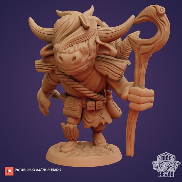 Yak Druid - Dice Heads Printed Miniatures | Dungeons & Dragons | Pathfinder | Tabletop