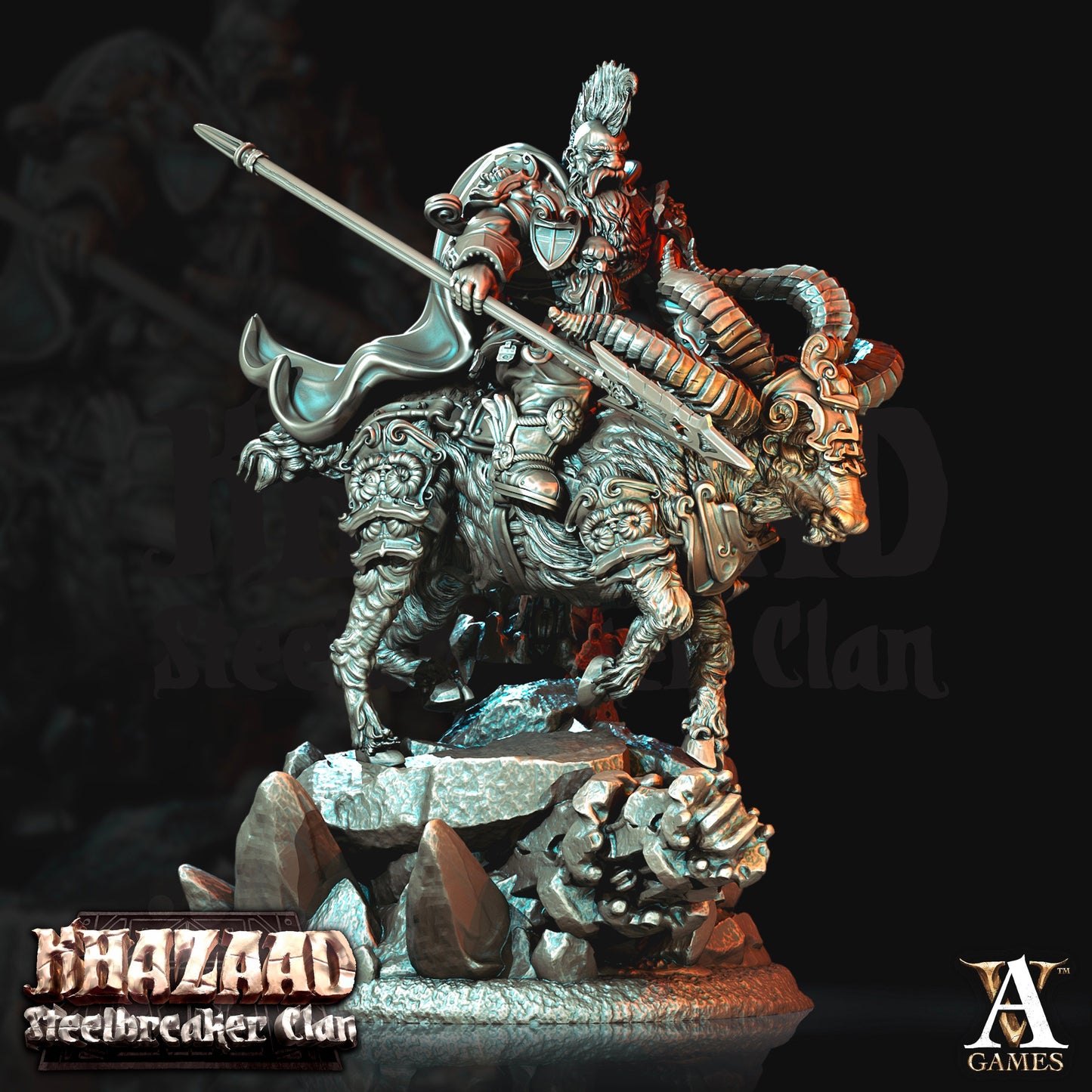 Steelbreaker Warrior Ram Rider - Archvillain Games Printed Miniature | Dungeons & Dragons | Pathfinder | Tabletop