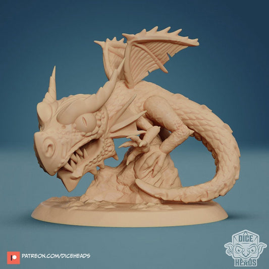 Red Dragon, Chibi - Dice Heads Printed Miniatures | Dungeons & Dragons | Pathfinder | Tabletop