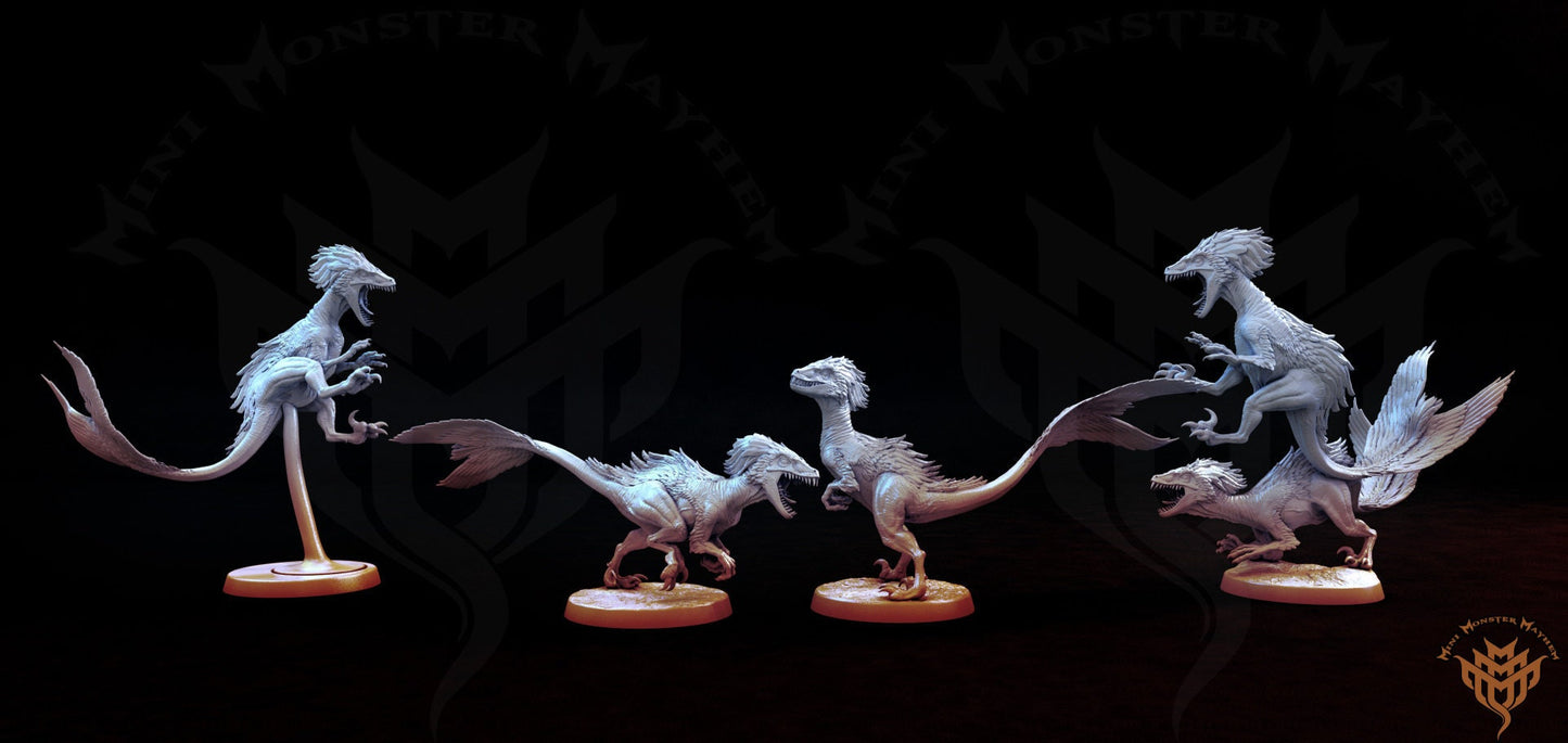 Velociraptors - 4 Mini Monster Mayhem Printed Miniatures | Dungeons & Dragons | Pathfinder | Tabletop