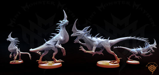 Hybrid Velociraptors - 4 Mini Monster Mayhem Printed Miniatures | Dungeons & Dragons | Pathfinder | Tabletop