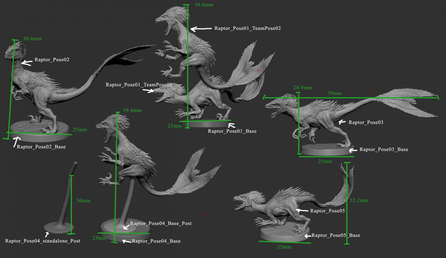 Velociraptors - 4 Mini Monster Mayhem Printed Miniatures | Dungeons & Dragons | Pathfinder | Tabletop