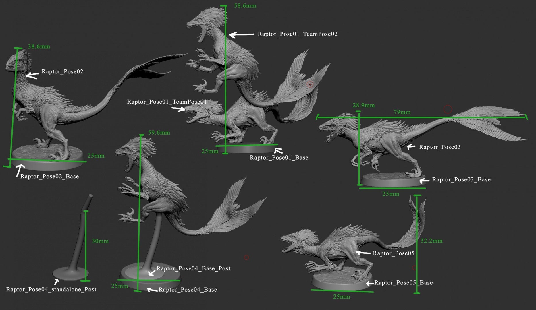 Velociraptors - 4 Mini Monster Mayhem Printed Miniatures | Dungeons & Dragons | Pathfinder | Tabletop