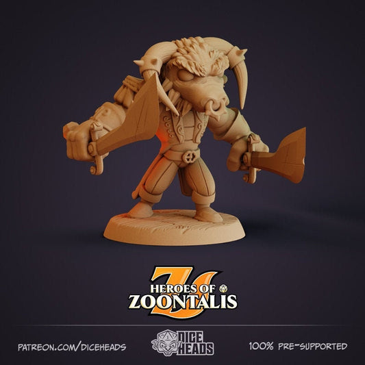 Minotaur Pirate, Swashbucker - Dice Heads Printed Miniatures | Dungeons & Dragons | Pathfinder | Tabletop