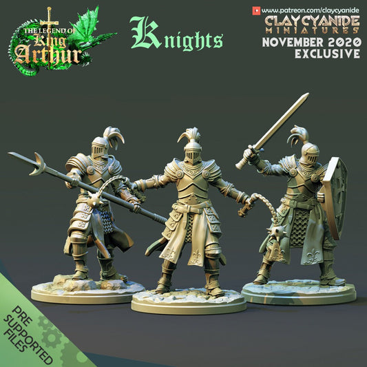 Knights - 3 Clay Cyanide Printed Miniature | Dungeons & Dragons | Pathfinder | Tabletop