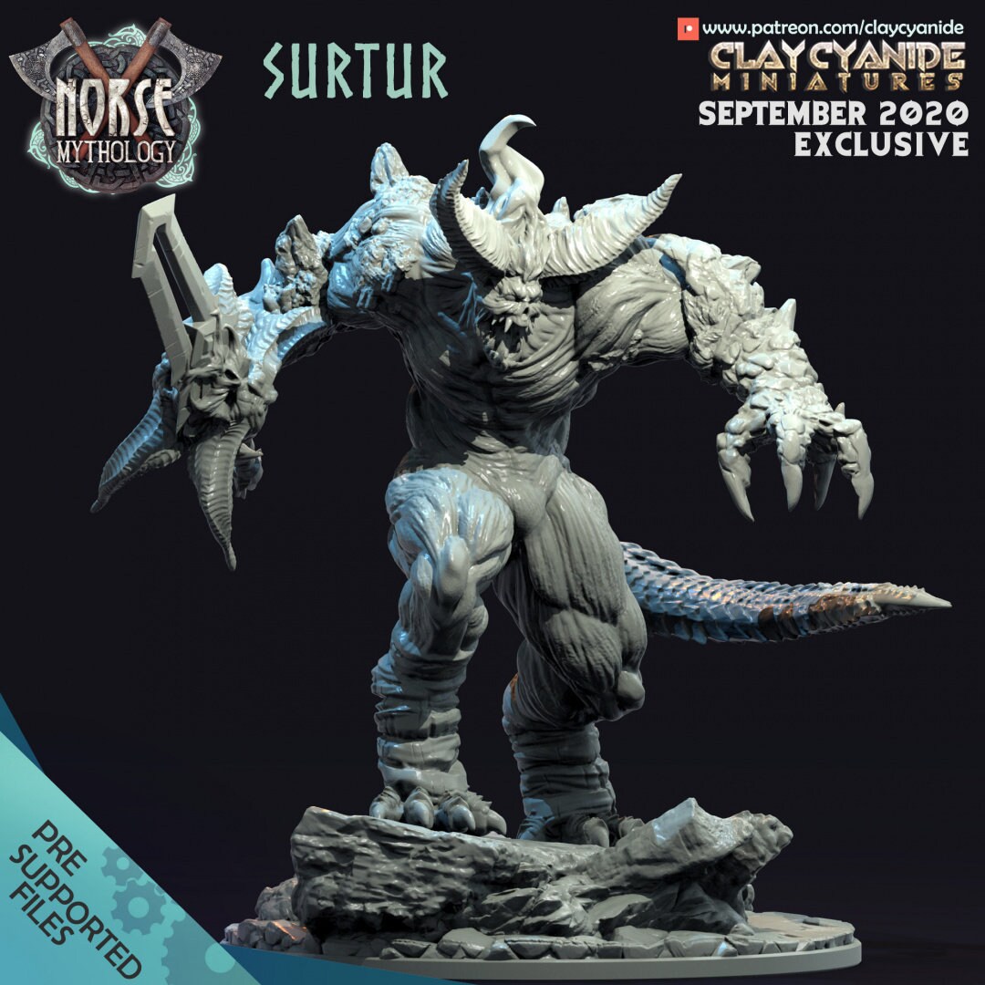 Surtur the World Ender, Norse Fire God - Clay Cyanide Printed Miniature | Dungeons & Dragons | Pathfinder | Tabletop