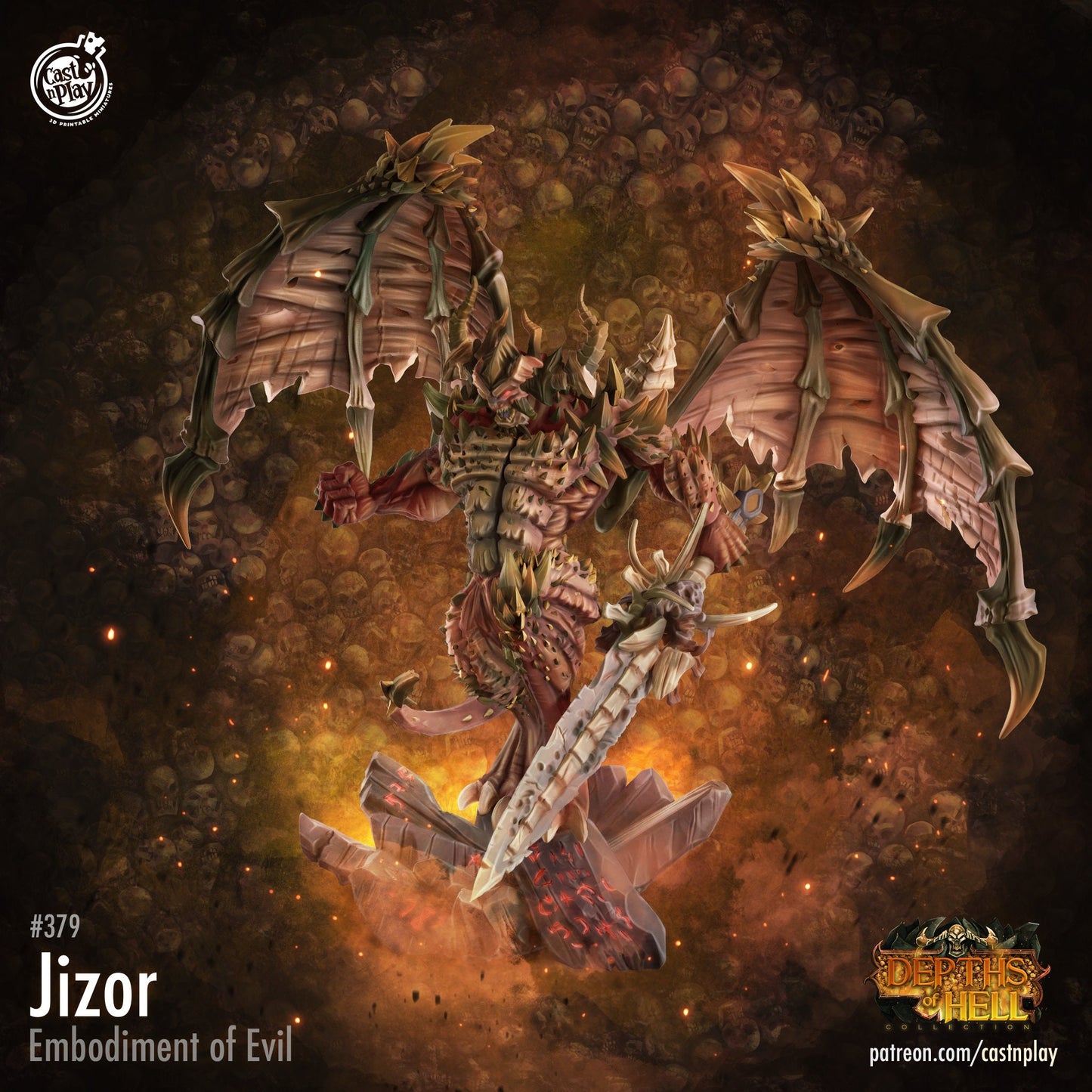 Jizor, Demon Lord - Cast n Play Printed Miniature | Dungeons & Dragons | Pathfinder | Tabletop