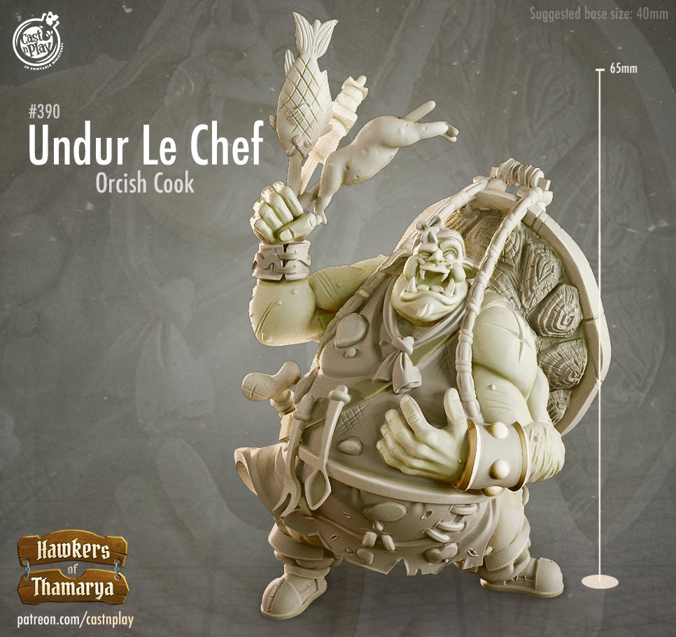 Undur Le Chef, Town Cook - Cast n Play Printed Miniature | Dungeons & Dragons | Pathfinder | Tabletop