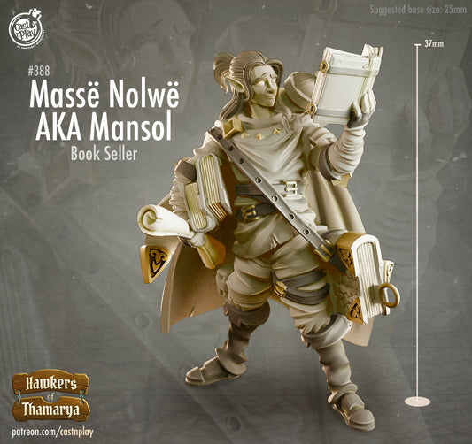 Masse Nolwe, Elvish Book Seller - Cast n Play Printed Miniature | Dungeons & Dragons | Pathfinder | Tabletop