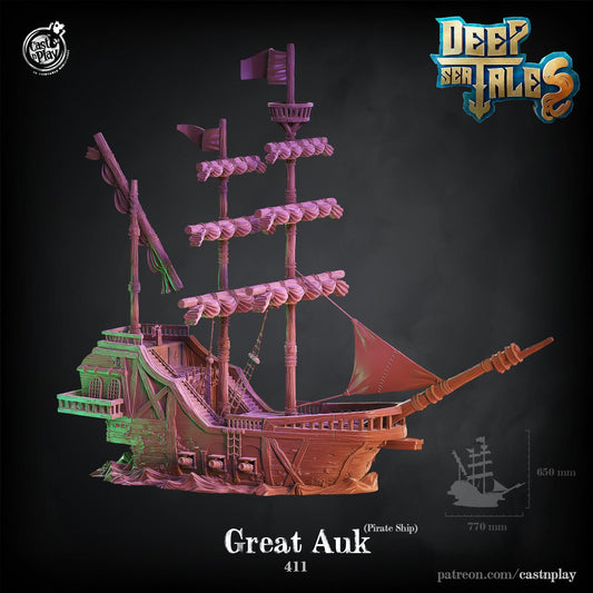 The Great Auk Pirate Ship - Cast n Play Printed Boat/Terrain piece | Dungeons & Dragons | Pathfinder | Tabletop