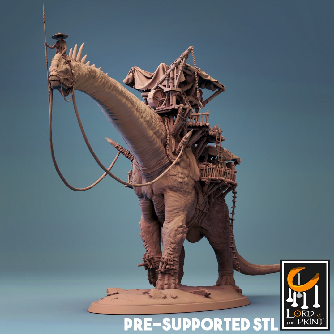 Massive Brachiosaurus Caravan Painted Model - Lord of the Print Miniature | Dungeons & Dragons | Pathfinder | Tabletop